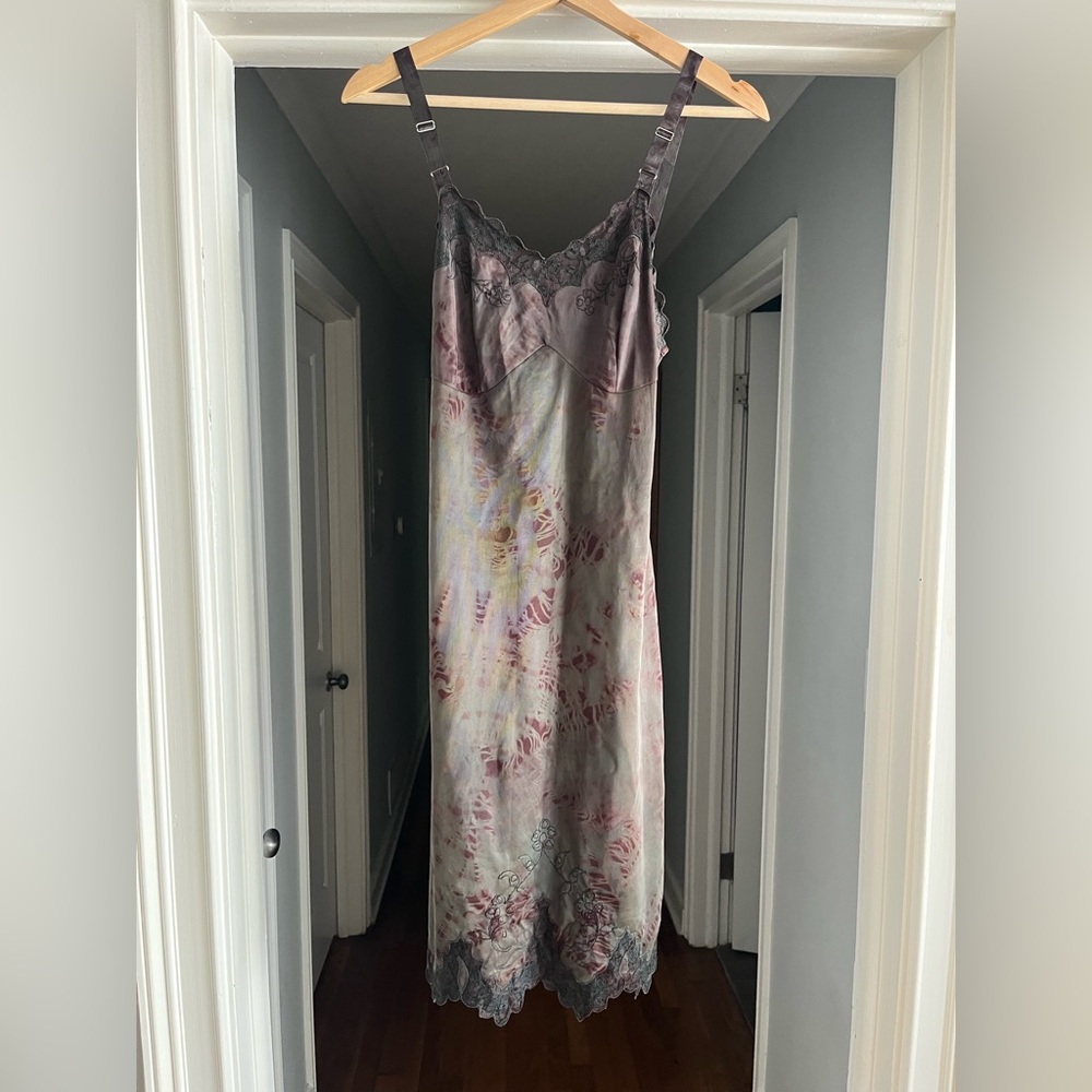 Vintage Floral Lace Trim Slip Dress in Dusty Rose & Sage